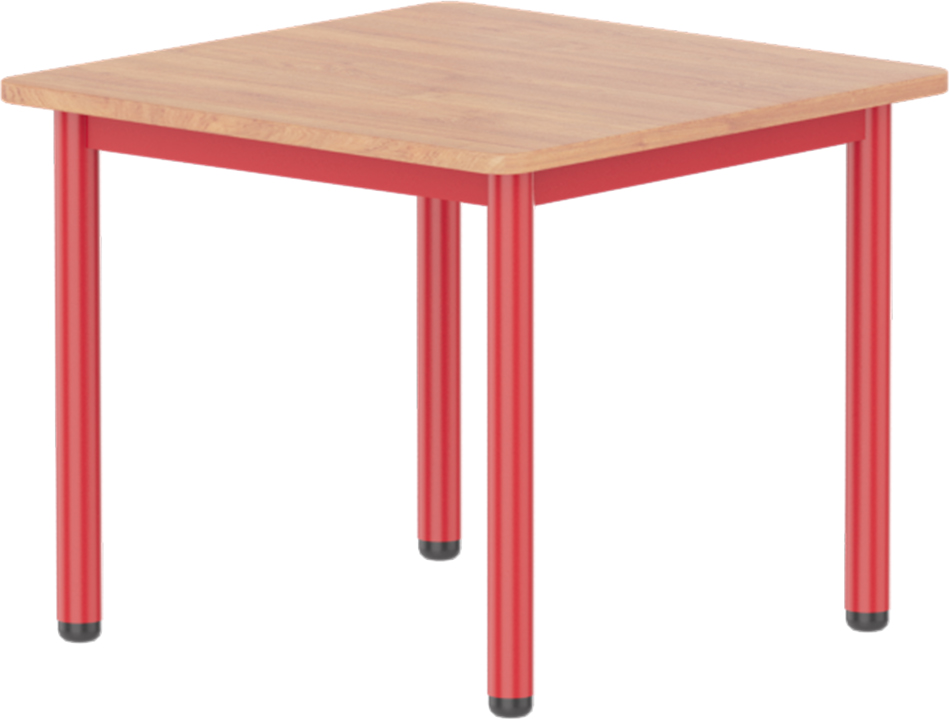Emese bükk négyzet asztal - piros fém lábbal, 58 cm