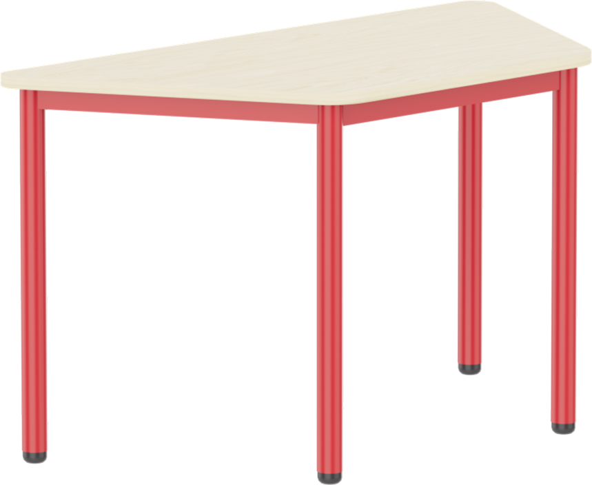 Emese juhar trapéz asztal - piros fém lábbal, 58 cm