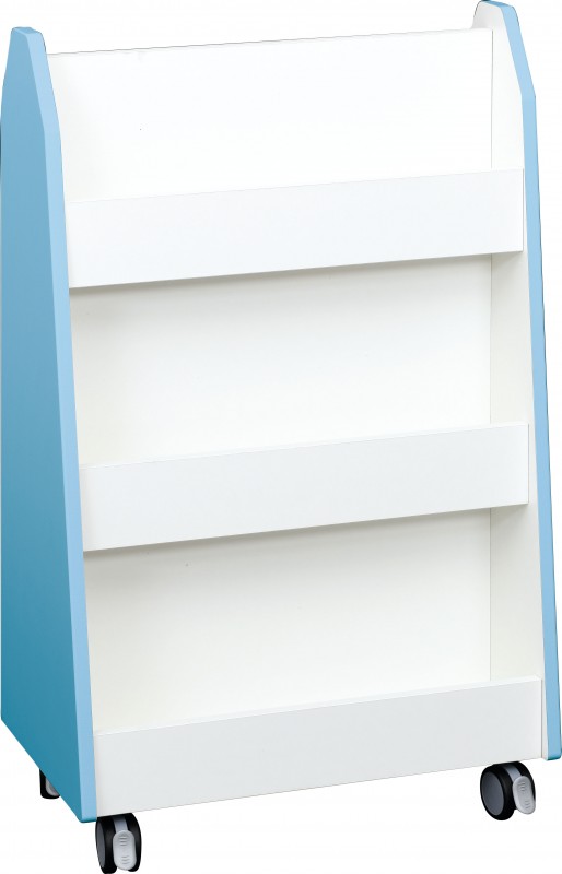 Gurulós, kétoldalas könyvespolc - kék oldallal