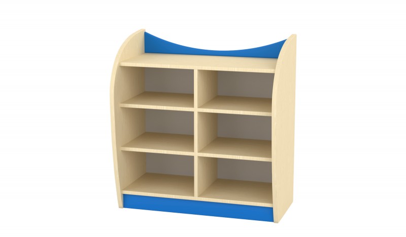 Marci íves kisszekrény - 6 fakkos, nyitott, juhar-kék, 82x38x86 cm