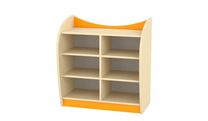 Marci íves kisszekrény - 6 fakkos, nyitott, juhar-narancs, 82x38x86 cm