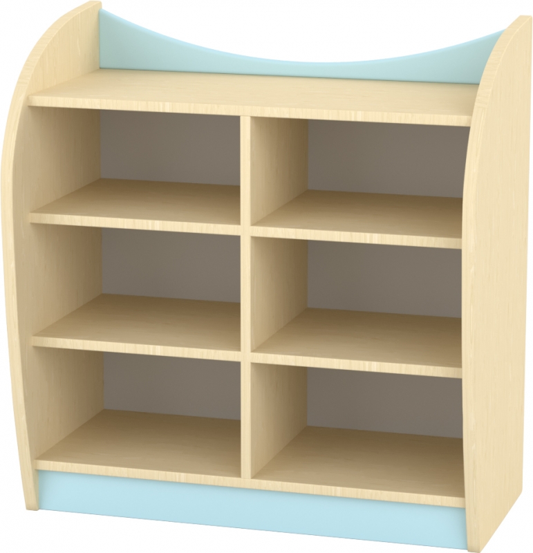 Marci íves kisszekrény - 6 fakkos, nyitott, juhar-pasztell kék, 82x38x86 cm