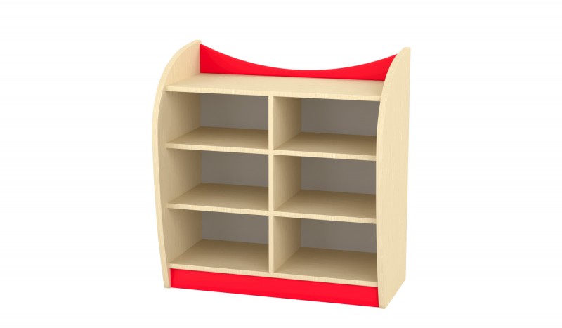 Marci íves kisszekrény - 6 fakkos, nyitott,  juhar-piros, 82x38x86 cm