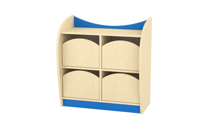 Marci íves kisszekrény - 4 fiókos, juhar-kék, juhar színű fiókokkal, 82x38x86 cm