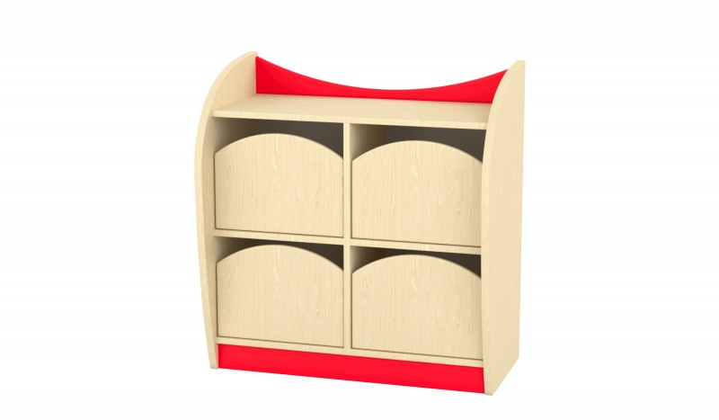 Marci íves kisszekrény - 4 fiókos, juhar-piros, juhar színű fiókokkal, 82x38x86 cm