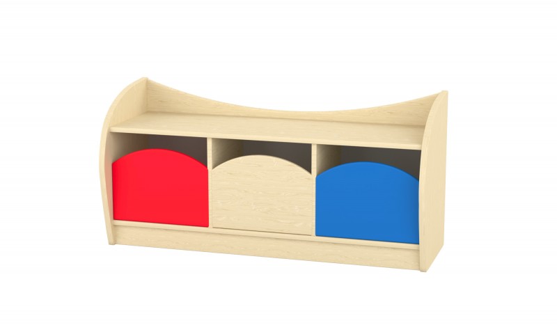 Marci íves  alacsony szekrény, 3 fiókkal - juhar, vegyes színű fiókokkal, 120x38x57 cm