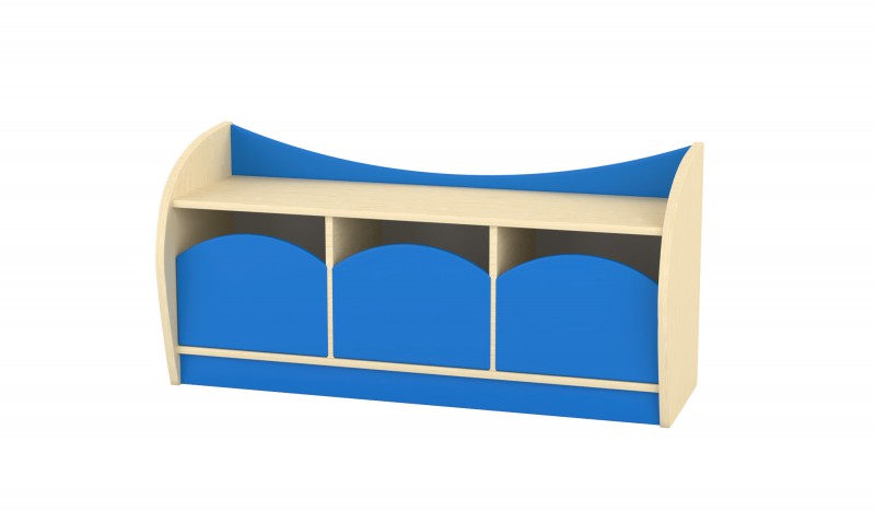 Marci íves  alacsony szekrény, 3 fiókkal - juhar-kék, kék színű fiókokkal, 120x38x57 cm