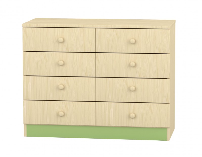 Flóra alacsony szekrény II. 8 fiókos, juhar-zöld