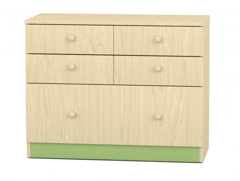 Flóra alacsony szekrény V. 5 fiókos, juhar-zöld