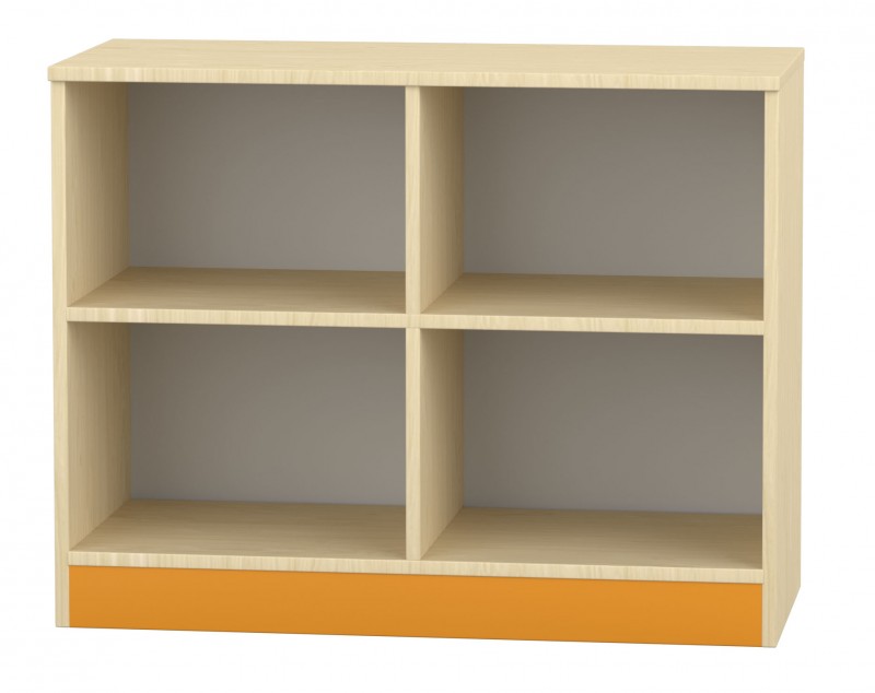 Flóra alacsony nyitott szekrény, 4 rekeszes, juhar-narancs