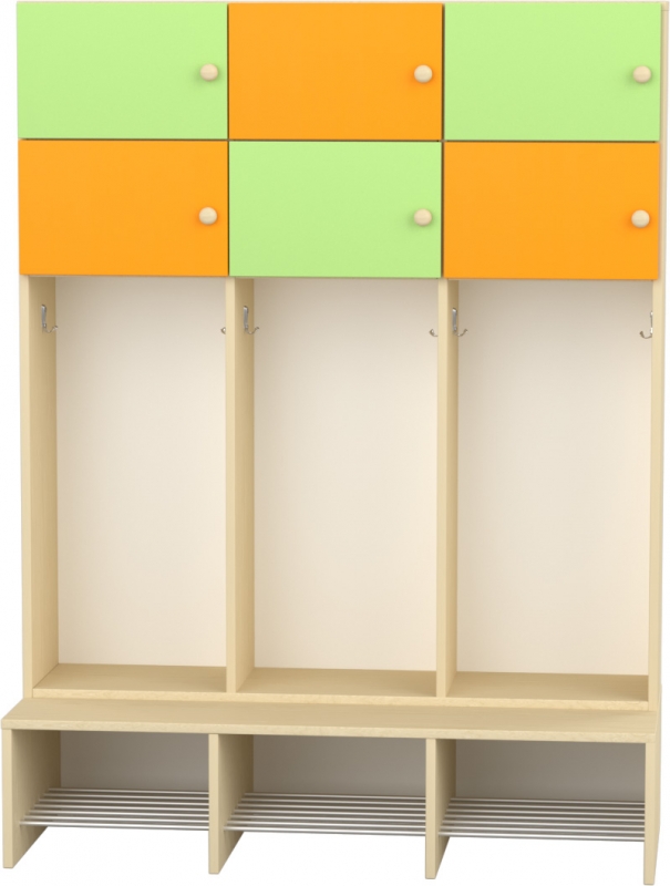 Flóra magas gyermeköltöző 6 személyes - 3 fakkos - 6 ajtós -rácsos cipőtartóval