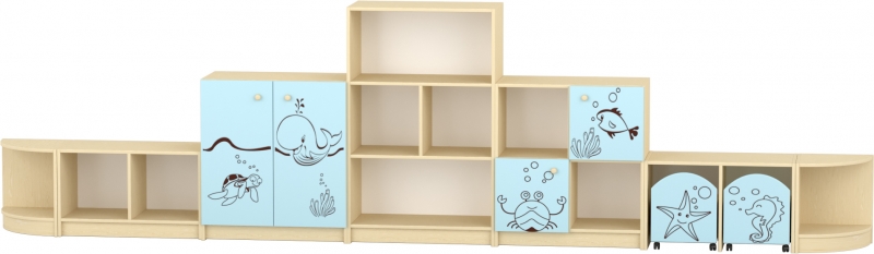 Sziluett Vízivilág szekrénysor - pasztellkék-juhar