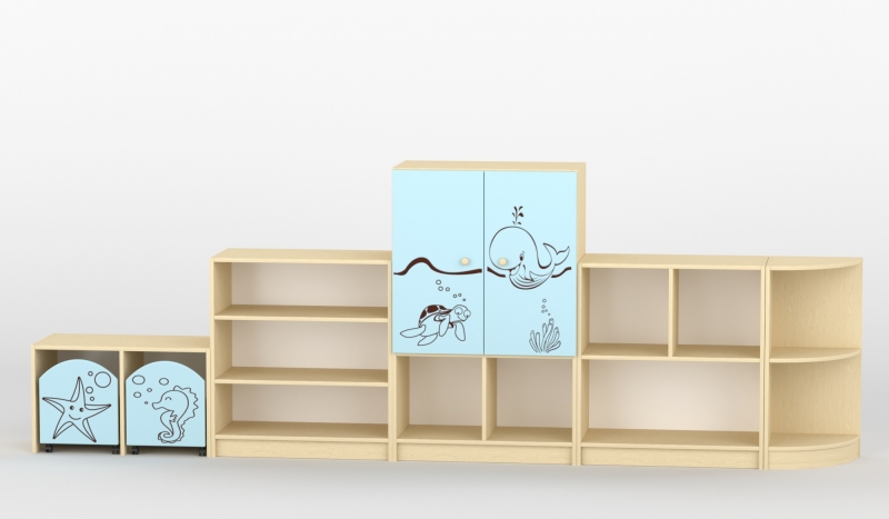 Sziluett Vízivilág szekrénysor - pasztellkék-juhar