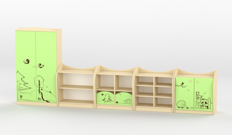 Sziluett Meserét szekrénysor - zöld-juhar